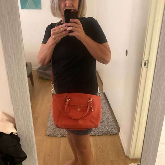 Coach crossbody or satchel handbag in poppy color (coral). - Picture 9 of 9